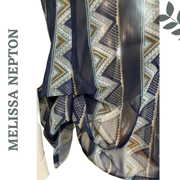 Boho Chic Ethnic Print Blouse by Melissa Nepton | Semi Sheer Short Sleeve | XS - Picture 6 of 7